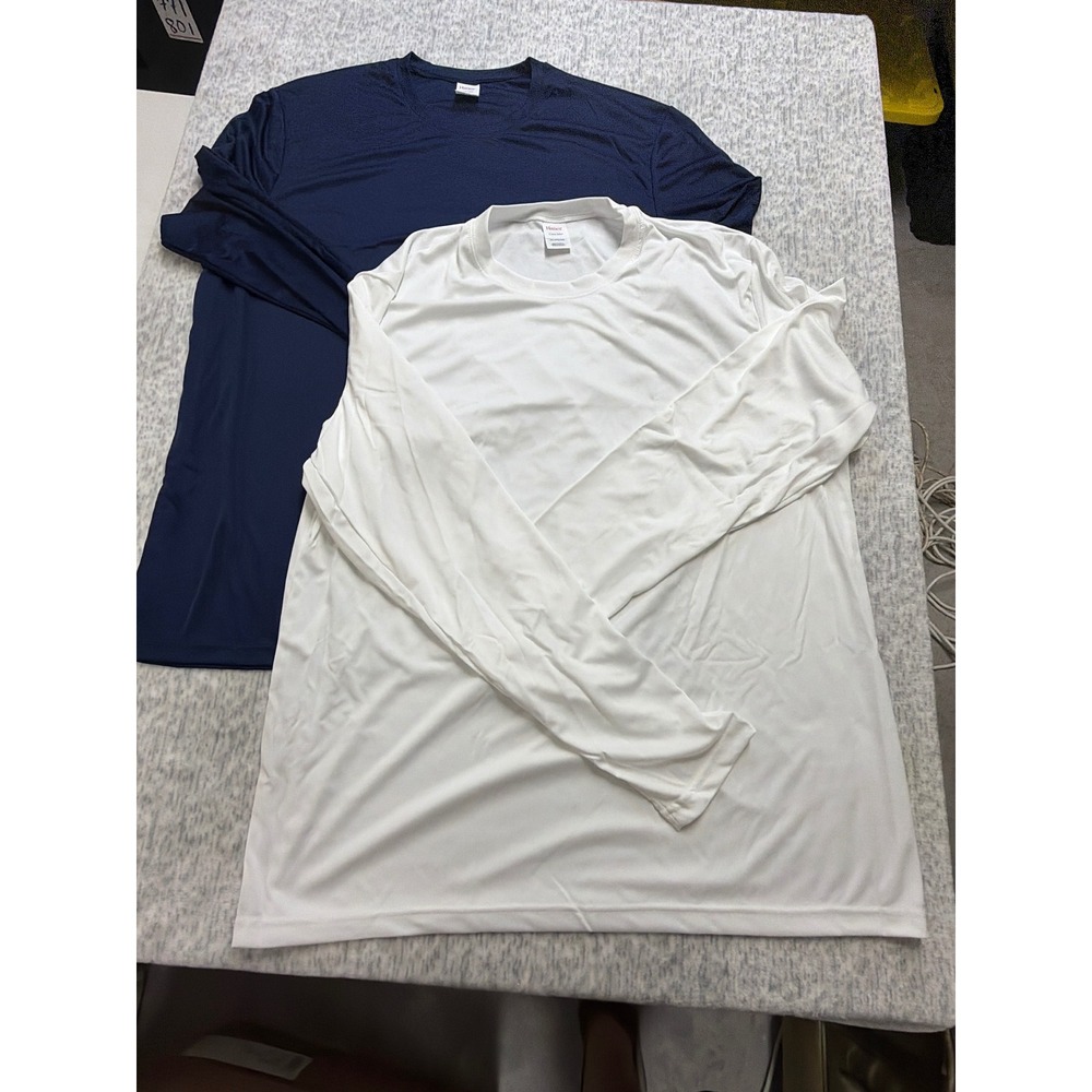 Hanes‎ Cool Dri Long Sleeve T-Shirts 2XL Navy Blue / White Perf 2 pack 0482L NWT